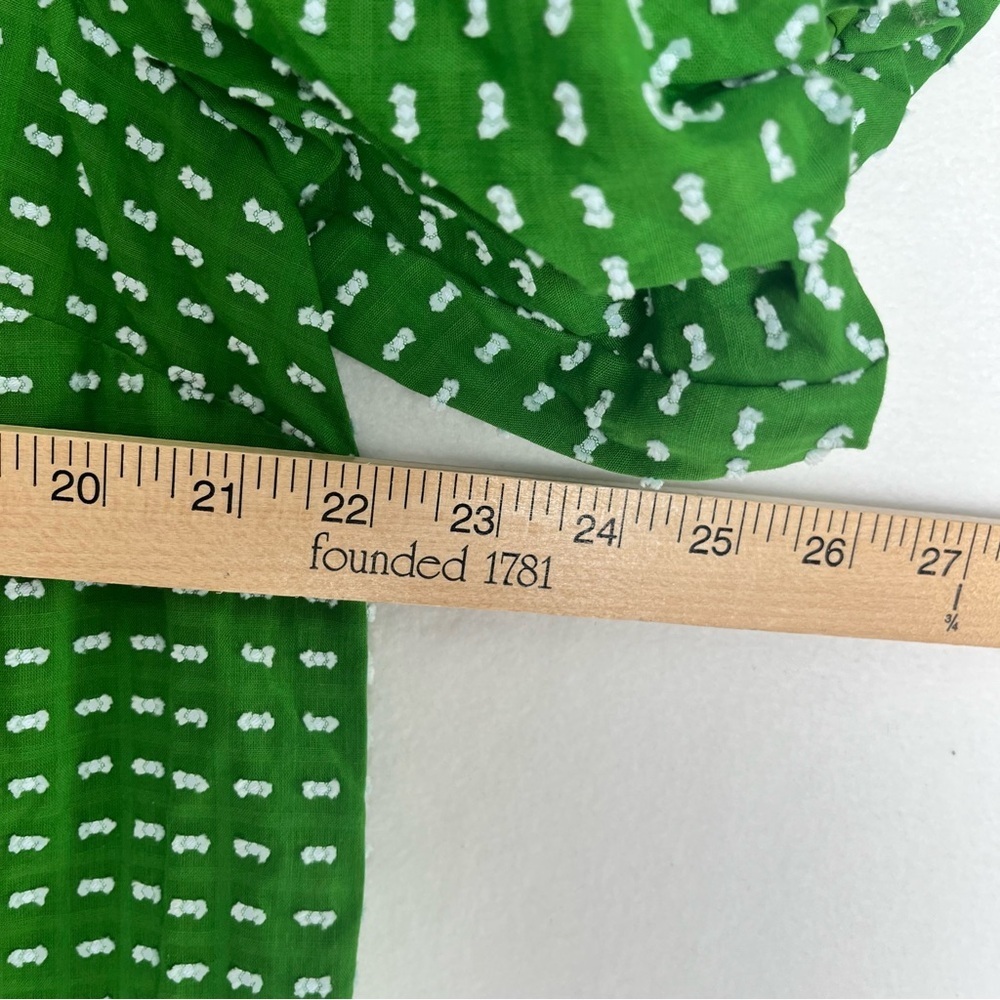 NWT Kate Spade Blouse Textured Polka Dot Bow Front Puff Sleeve Green Top Size L - Picture 7 of 9